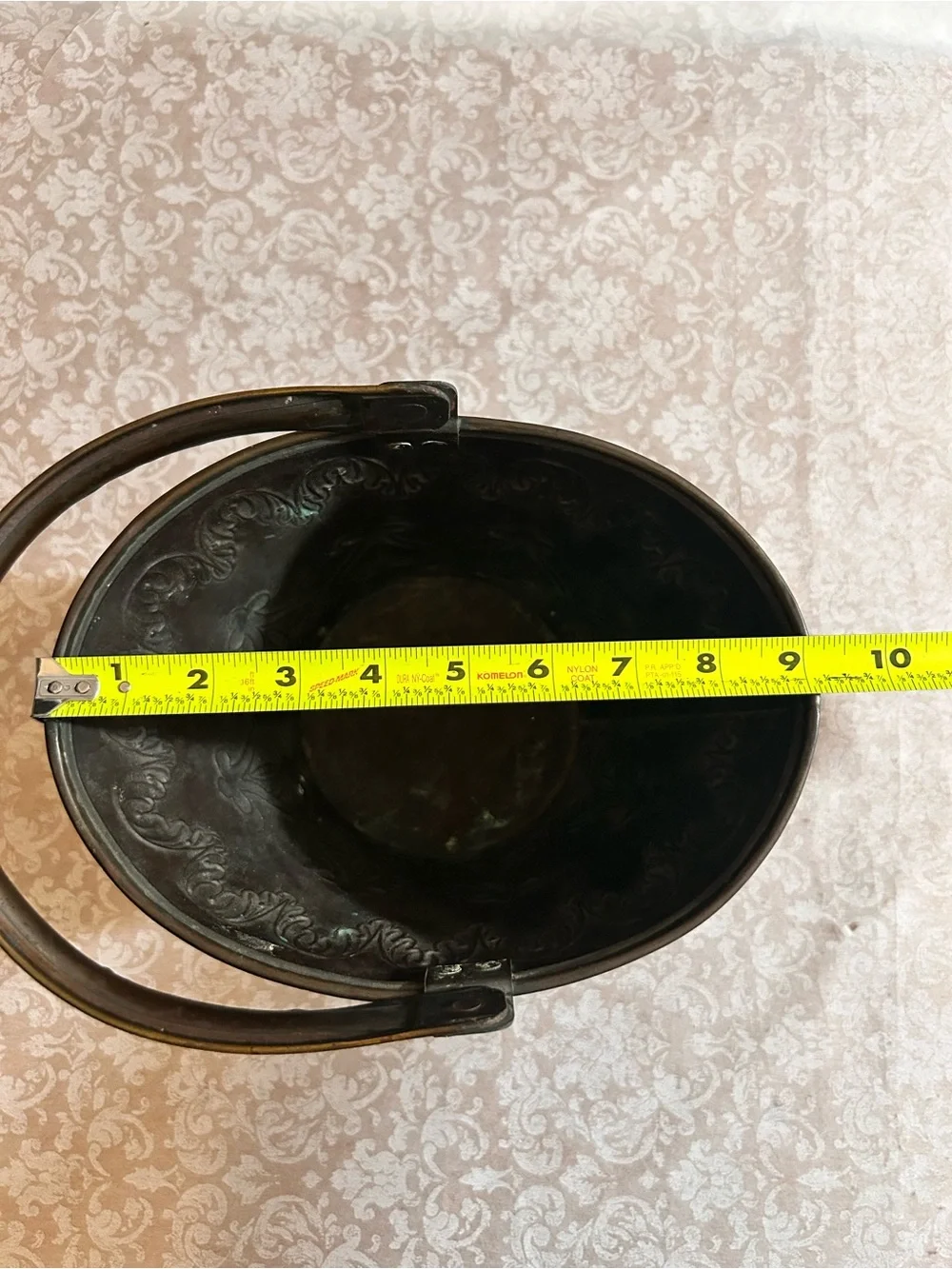 Vintage Mid-Century Embossed Brass Coal Bucket